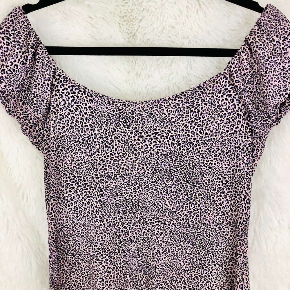 Wild Fable purple pink leopard print dress womens size medium and large rouched - Picture 3 of 7